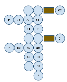 Schematic of a carry calculation circuit for a carry-look-ahead adder