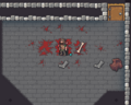 An adventurer surrounded by blood in a catacomb.png